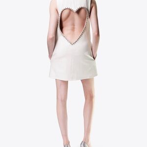 AREA Crystal Heart-Back Mini Dress - Ivory